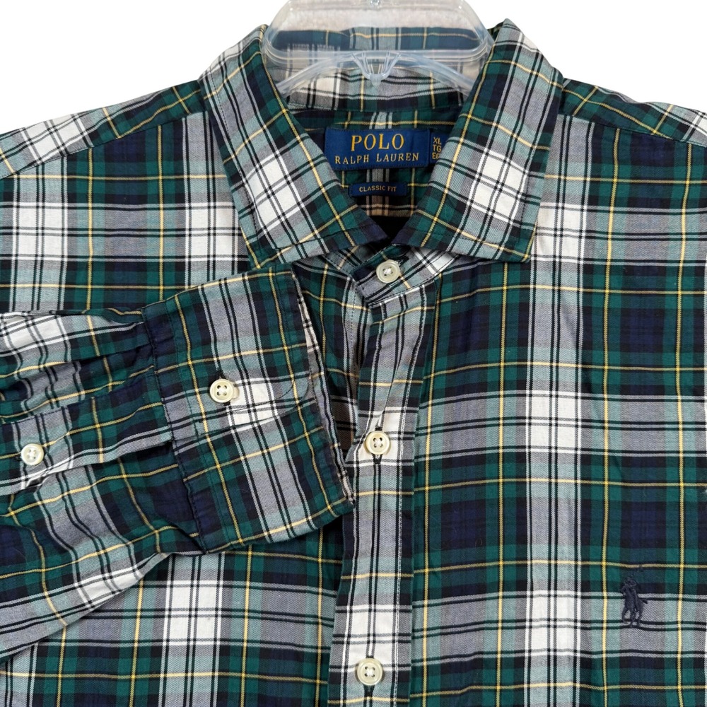 Polo Ralph Lauren Button Mens XL Green Plaid Classic Fit Long Sleeve Cotton